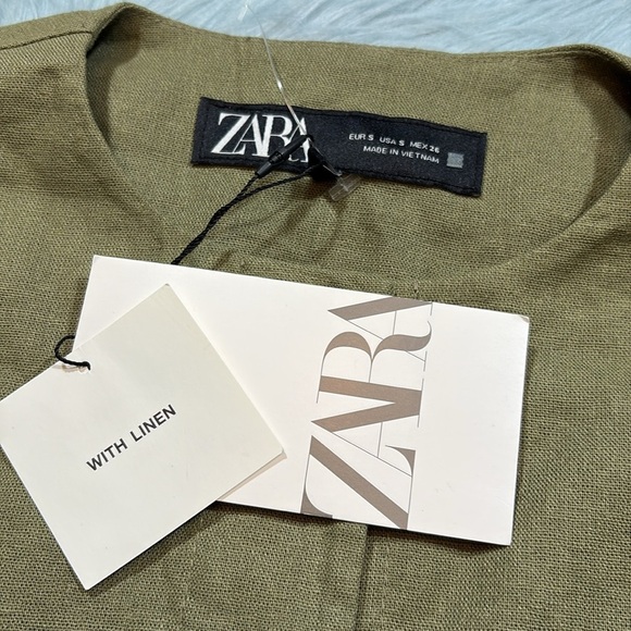NWT Zara Cropped Linen Blend Jacket with Contrast Cuffs Sz S - Picture 3 of 9